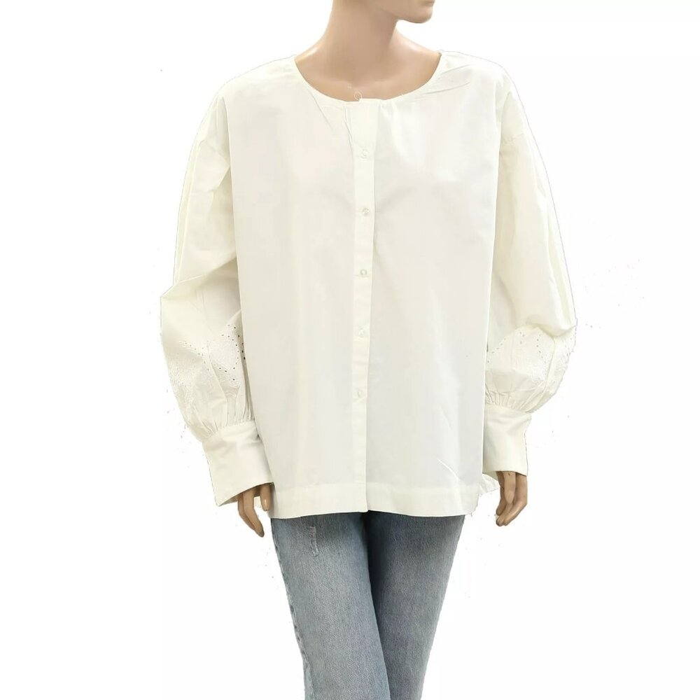 Damson Madder Eyelet Embroidered Blouse Shirt Top Buttondown Ivory L-16 275995